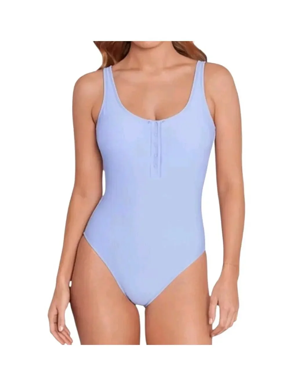 Sports Illustrated Textured One Piece Swimsuit L Light Blue NWT MSRP $120 Summer